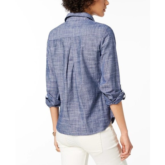 TOMMY HILFIGER Chambray Cotton Half-Zip Top - XS - Picture 2 of 3